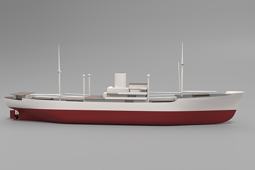 3D illustration. Historical general cargo motor ship