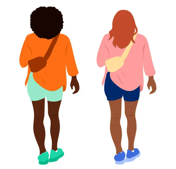 Vector illustration of Independant Woman Out Walking Orange Shirt