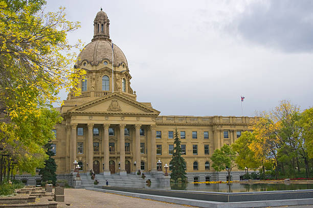 Alberta Provincial Legislature Building in fall stock photo