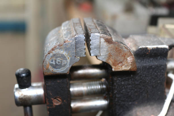 istock Steel small vise close-up with blurred background 1443272662