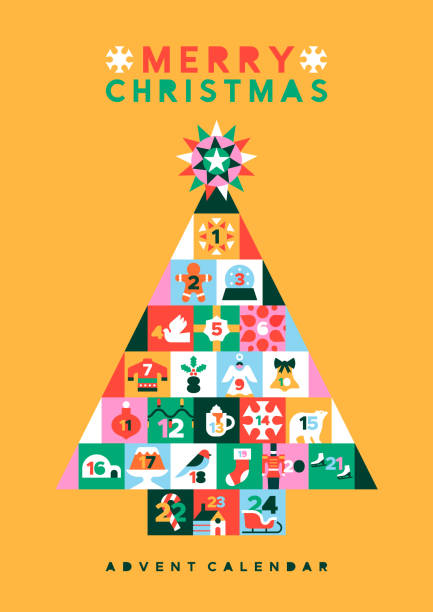 illustrations, cliparts, dessins animés et icônes de calendrier de l’avent de l’icône du pin folklorique de noël - advent calendar advent christmas tree christmas