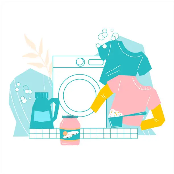 Vector illustration of Laundry service and washing detergents emblem or banner design vector.