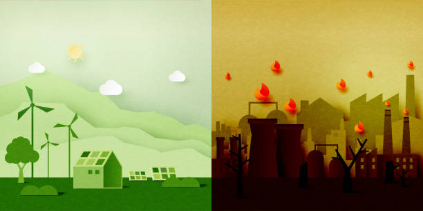 Global warming and climate change concept.Pollution and green environment background.Paper art of ecology and environment concept.Vector illustration. Global warming and climate change concept.Pollution and green environment background.Paper art of ecology and environment concept.Vector illustration. climate change money stock illustrations