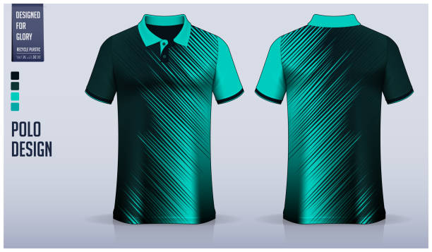 Green polo shirt mockup template design for soccer jersey, football kit, golf, tennis, sportswear. Abstract pattern. Green polo shirt mockup template design for soccer jersey, football kit, golf, tennis, sportswear. Abstract pattern design. Sport uniform in front view, back view. Vector Illustration. striped shirt stock illustrations