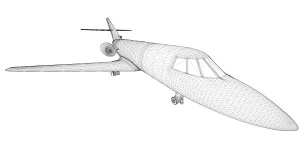 ilustrações, clipart, desenhos animados e ícones de wireframe de aeronaves de passageiros de linhas pretas isoladas em fundo branco. visualização em perspectiva. 3d. ilustração vetorial. - runway airplane airport three dimensional shape