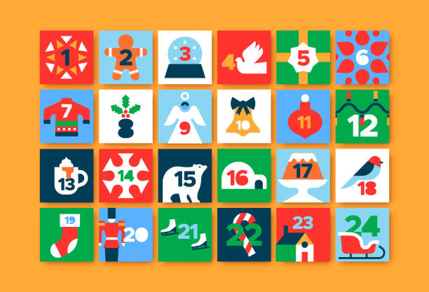 illustrazioni stock, clip art, cartoni animati e icone di tendenza di icona minimalista del numero del calendario dell'avvento di natale - advent calendar christmas number red