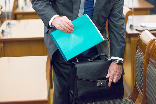 Russia. Saint-Petersburg. A business man with a briefcase. A businessman's portfolio.