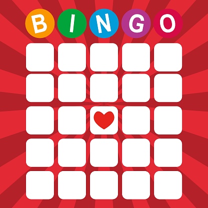 Bingo lottery in a stylish design with a heart in the center. Vector illustration