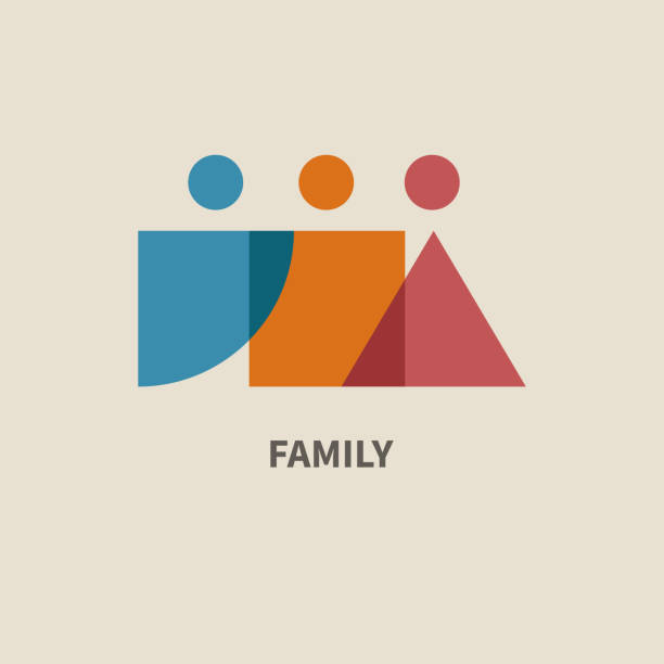 Family, friends geometric icon Family, friends geometric minimal sign. Teamwork concept, group icon child art people contemporary stock illustrations