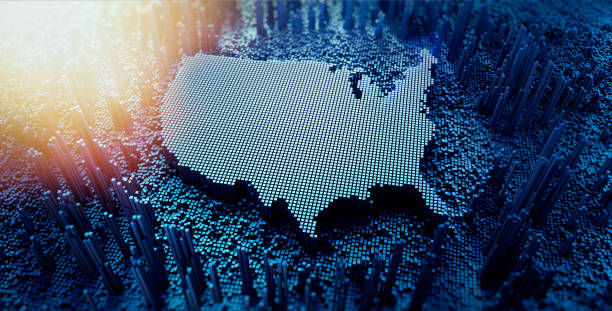 istock Map of USA in a digital matrix 1443281101