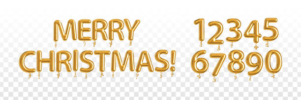 ilustrações de stock, clip art, desenhos animados e ícones de vector realistic isolated golden balloon text of merry christmas with numbers. - 0 3 months