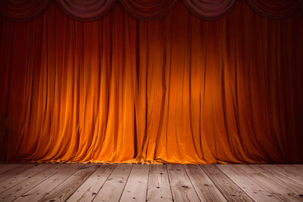 istock closing curtain, theater scenes in brown tones, background 1443285812