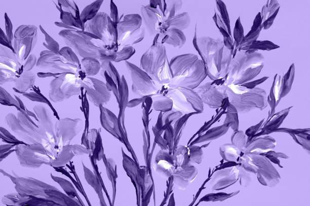 明るい背景に花を描く。油絵、アクリル。
印象派のスタイル、花の絵、明るい色。芸術的背景。カード。 フラワーカード。春の花 - multi colored floral pattern acrylic painting purple点のイラスト素材／クリップアート素材／マンガ素材／アイコン素材