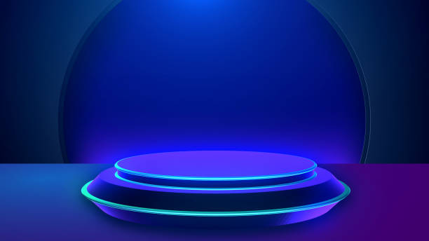 istock Abstract geometric 3d podium empty showcase, shop display, blank template background. 1443289844