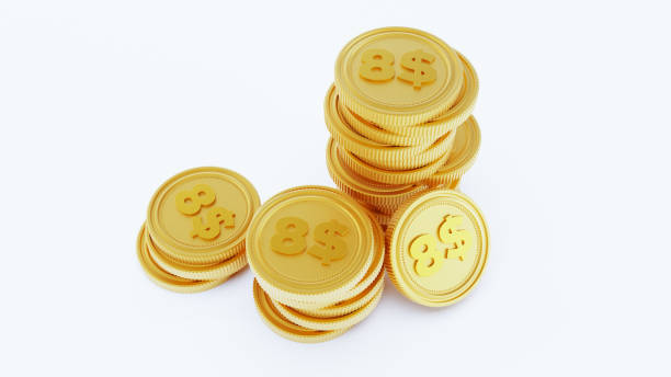 istock golden stack coins isolated on a white background. four dollar coins 1443292178