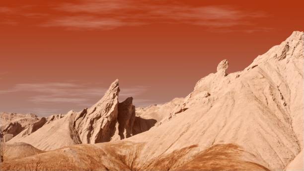 istock Unearthly and ethereal mountain cliff landscape - red sky 1443294609