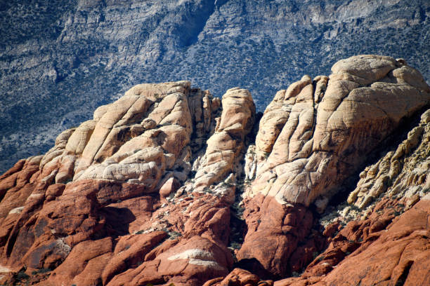 An extreme contrast of red and white rock in Red Rock National Conservations Area in Nevada.