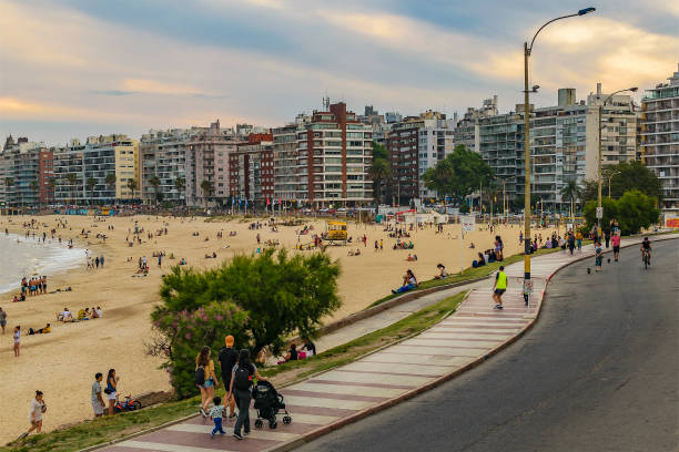 Montevideo, Uruguay - November 19, 2022: Coastal urban scene at pocitos neighborhood, montevideo city, uruguay