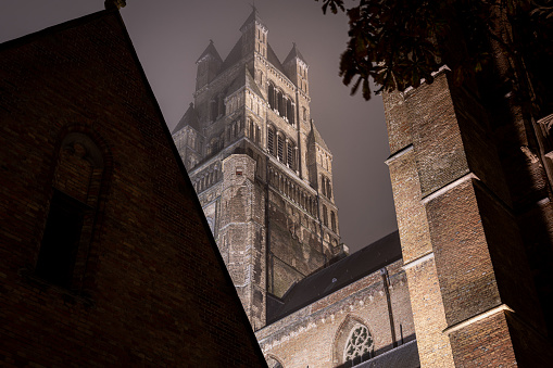 St.-Salvator-Kathedrale in Bruges in the fog