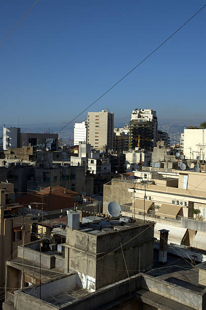 View over Beirut View over buildings in Beirut, Lebanon, with antennas over roofs and electrical wires in the foreground. alintal stock pictures, royalty-free photos & images