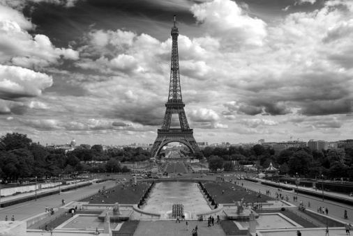 Eiffel Tower in Black and White at the end of Summer.