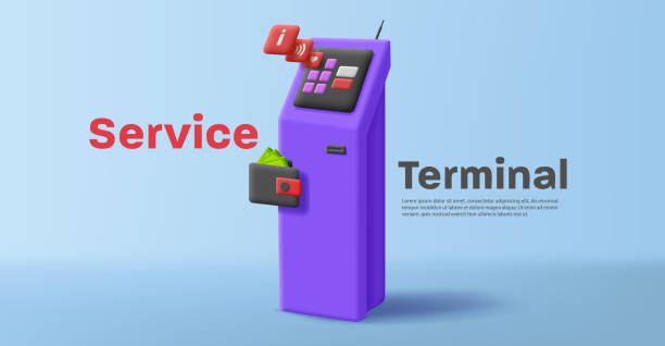 istock Services terminal with tiles pop up from the touchscreen and wallet with cash money 1443299698