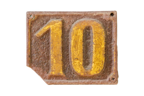 istock Old retro cast iron plate number 10 1443300261