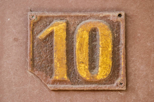 istock Old retro cast iron plate number 10 1443300273