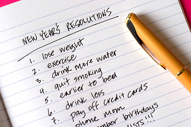 New Years Resolutions New Year's Resolutions, a long list of items!!! new year resolution stock pictures, royalty-free photos & images