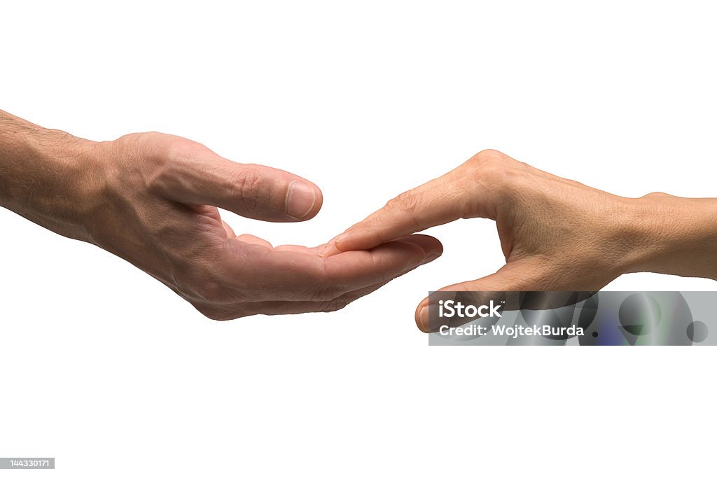 Two hands contact Two hands contact on white background with clipping path Adult Stock Photo