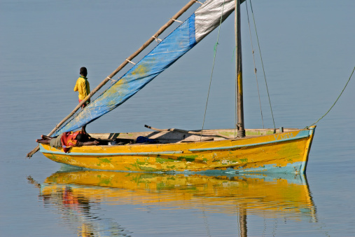 Traditional sail boat called a dhow, Vilanculos coastal sanctuary, Mozambique, southern Africa