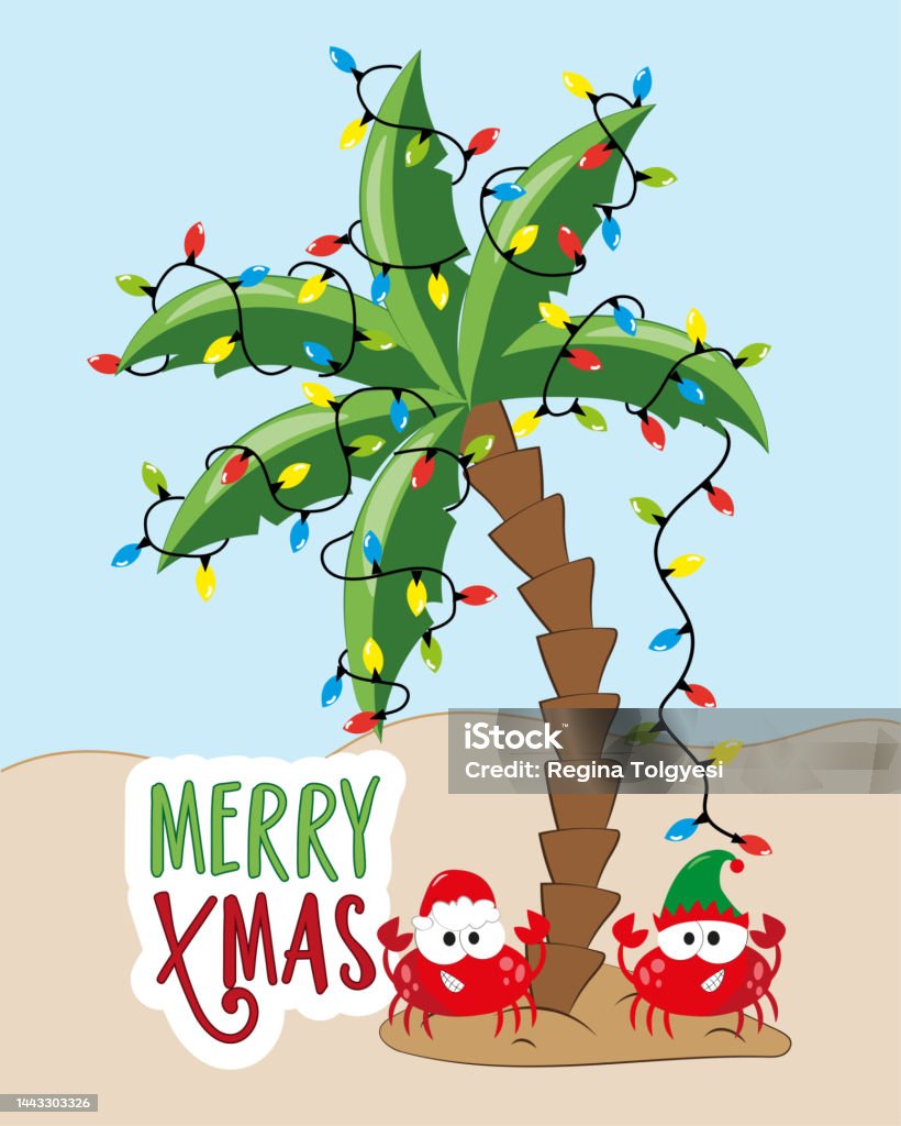 Merry Xmas Thiệp Chúc Mừng Hoạt Hình Vui Nhộn Cua Trên Đảo Và Cây ...