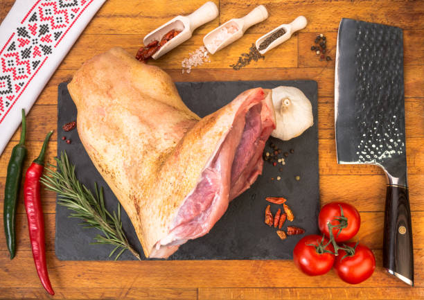istock Organized fresh meat table to be prepared. 1443305371