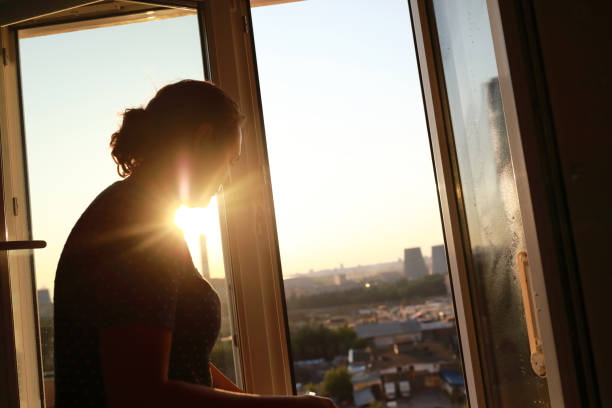 istock Person wiping window glass at home 1443308882