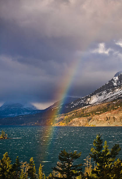 Vertical Saint Mary Lake Storm, Glacier National Park stock photo