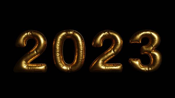 istock New year 2023 golden balloons. Numbers Figures balloons, a design element. 3d render 1443311249