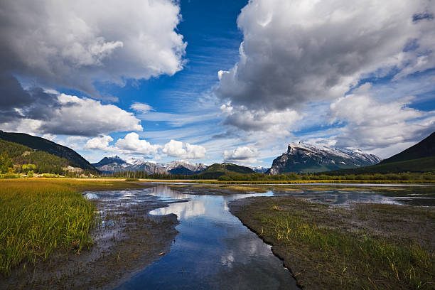 Mount Rundle, Vermillion Lakes, Banff National Park, Canada stock photo