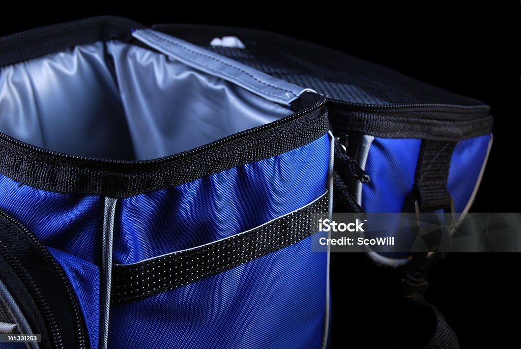 Soft-Sided Insulated Lunch Box Blue and black fabric, insulated lunch box, black iso. Lunch Box Stock Photo