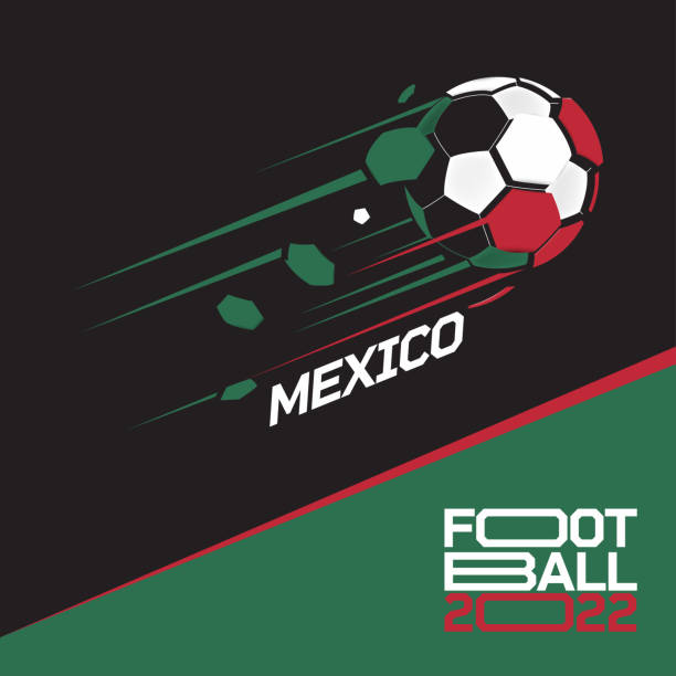soccer cup tournament 2022 . modern football with mexico flag pattern - qatar senegal stock illustrations