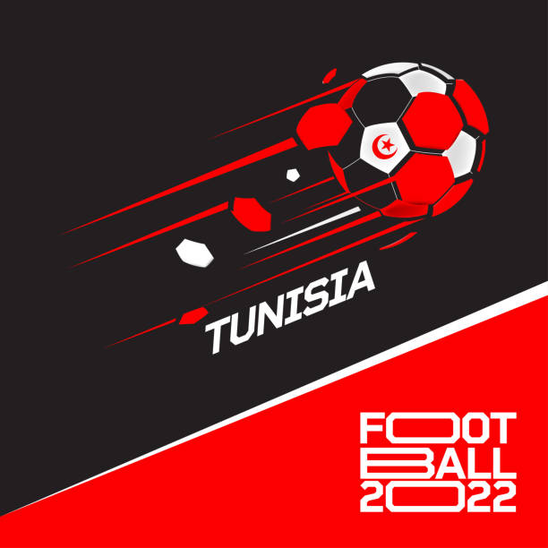 soccer cup tournament 2022 . modern football with tunisia flag pattern - qatar senegal stock illustrations