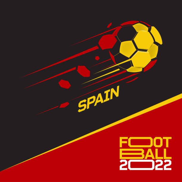 soccer cup tournament 2022 . modern football with spain flag pattern - qatar senegal stock illustrations