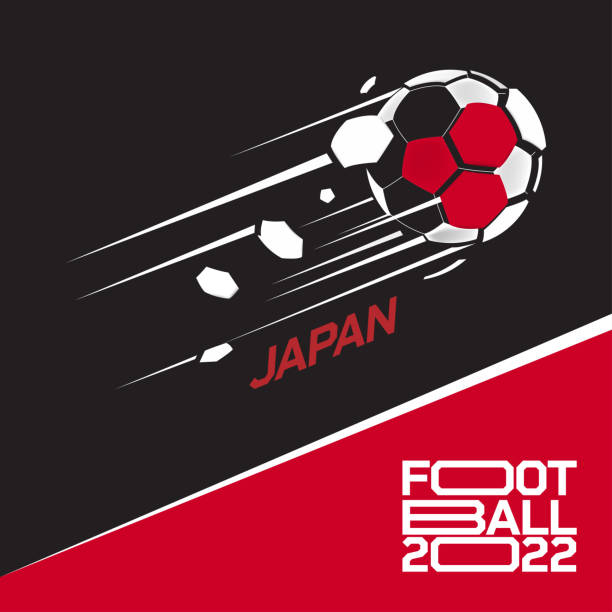 soccer cup tournament 2022 . modern football with japan flag pattern - qatar senegal stock illustrations