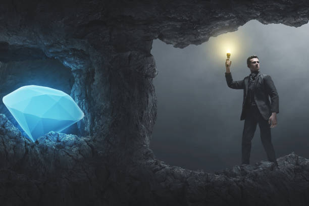 istock Business man searching treasure 3d illustration 1443314329