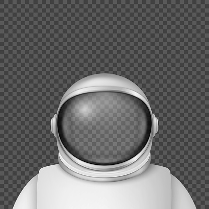 Vector 3d Realistic Astronaut Helmet, Cosmonaut Suit with Mask, Transparent Glass Visor for Space Exploration. White Suit, Helmet for Spaceman Head Protection. Design Template.
