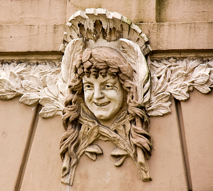 Detail of the facade decoration of Jofre theatre, Ferrol, A  Coruña province, Galicia, Spain.