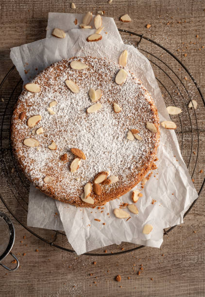 istock Overhead shot of simple cake with almonds 1443315743