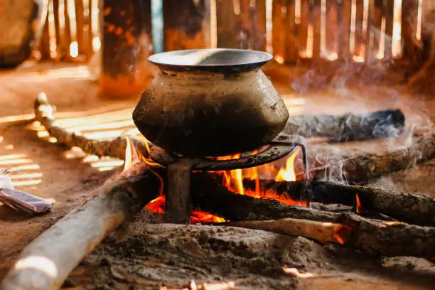 Nepali Traditional Cooking Stove with Firewood Rice Cooking
