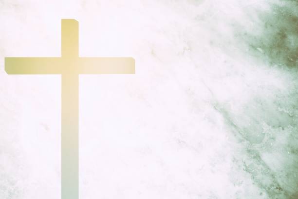 istock Abstract of Christ Cross with White Marble Wall Texture Background and Light Leak, Suitable and Blue Sky and White Cloud in the Morning for Christian Religion Concept. 1443317115