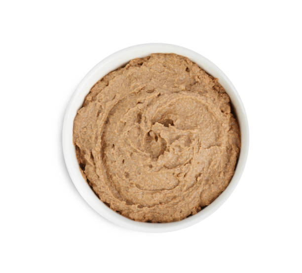 istock Bowl with delicious liver pate on white background, top view 1443318113