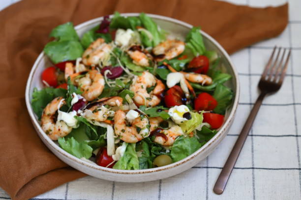 istock Healthy juicy shrimp salad. Mediterranean Kitchen. 1443318287